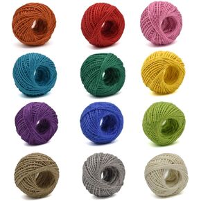 Jute Twine 12 Pack 3 Ply 12 Colors for Artworks and Gift Wrapping String Crafts Gift Twine 33 Yards per Roll
