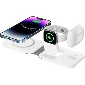 شاحن لاسلكي 3 في 1 لأجهزة Apple، قاعدة شحن لاسلكية لأجهزة iPhone15/ 14/13/12/11 Pro Max/X/Xs Max/8/8 Plus، AirPods 3/2/pro، iWatch Series 9/8/7/ 6/5/SE/4/3/2 (محول متضمن) in Kuwait