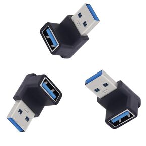 LANMINGLEL 10Gbps USB 3.2 Adapter 90 Degree USB Female to Male Adapter OTG Data Transfer Adapter for Laptop Tablet Phone 3 Pack(Black USB A M/F)