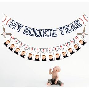Rookie Year 1st Birthday Decorations,Baseball 12 Months Photo Banner,First Birthday,Baseball Milestone Banner
