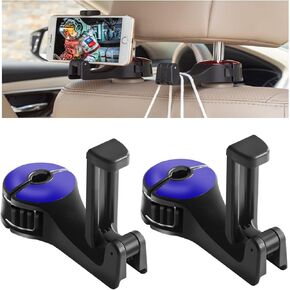 2 in 1 Car Headrest Hidden Hook - 2023 Newest Car Seat Headrest Hook with Phone Holders, Universal Car Headrest Hooks, Multi-use 360° Rotation Headrest Hooks for Bag, Groceries (E-2Pcs Sliver)
