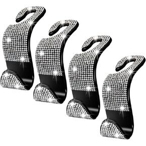 خطافات مقعد السيارة من الكريستال اللامع لمسند الرأس للنساء والفتيات، 4 عبوات من شماعات المقعد الخلفي التلقائي للمحفظة وحقيبة اليد والملابس وحقيبة البقالة (فضي) in Kuwait