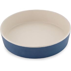 Beco Bamboo Cat Bowl - Sustainably Made and Durable, Ideal for Food and Water, Waves Blue & White Pattern Design, 5.25in Diameter