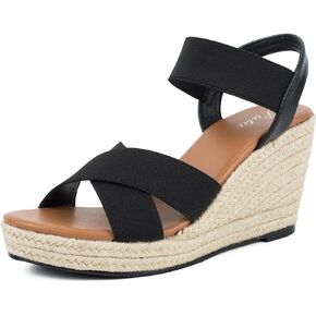 Putu Women's Espadrilles Wedge Sandals Elastic Ankle Strap Platform Sandals Open Toe Criss-cross Wedge Sandals