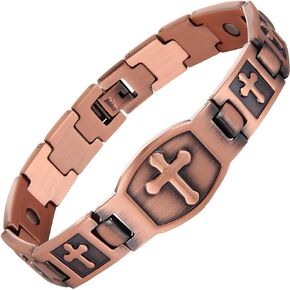 Copper Bracelet for Men 99.99% Pure Copper Cross Bracelet Magnetic Therapy Chain Link Bracelet Memorial Day Gift Christian Adjustable Jewelry