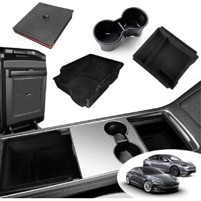 صينية تنظيم وحدة التحكم المركزية متوافقة مع طراز Tesla Y/3 2021-2024، ملحقات داخلية لصندوق تخزين درج مخفي ومسند للأكواب، عبوة من 4 قطع in Kuwait