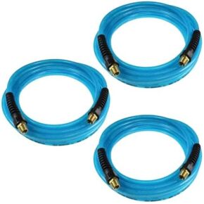 Coilhose Pneumatics PFE61006T Flexeel Reinforced Polyurethane Air Hose, 3/8-Inch ID, 100-Foot Length with (2) 3/8-Inch MPT Reusable Strain Relief Fittings, Transparent Blue