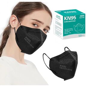 50PCS KN95 Masks Black Face Masks 5 Layer Masks Filter Efficiency≥95% with Elastic Ear Loops and Nose Bridge Clip Breathable Face Mask