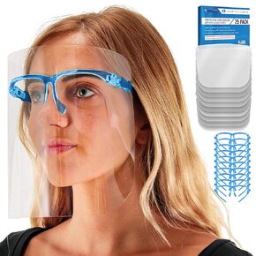 TCP Global Salon World Safety Face Shields with Black Glasses Frames (Pack of 4) - Ultra Clear Protective Full Face Shields to Protect Eyes, Nose, Mouth - Anti-Fog PET Plastic, Goggles