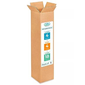 IDL Packaging Tall Corrugated Shipping Boxes 4"L x 4"W x 18"H (Pack of 5) - Excellent Choice of Strong Packing Boxes for USPS, UPS, FedEx Shipping - Easy-to-Recycle Cardboard Boxes