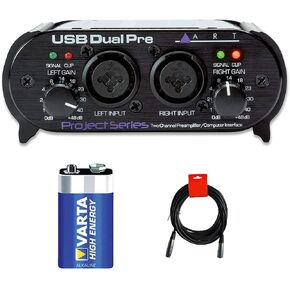 ART USB Dual Pre USB 1.1 Digital Audio Interface with Dual Microphone Preamps Bundle with Varta 9V Alkaline Battery and 20" XLR-XLR Cable