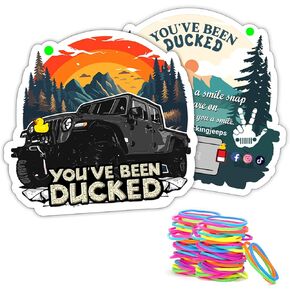 Duck Duck Tags, You 've Been Ducked Card, Duck Duck Ducking Game Card, Car Duck Tags for Rubber Ducks Design with Round Hole and Rubber Bands 35Pack Set (Blue-7FD230)