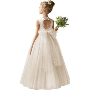 Flower Girl Dresses for Wedding Puffy Satin Tulle Princess Pageant Dress for Girls Crew Neck Tulle Bow Prom Ball Gowns