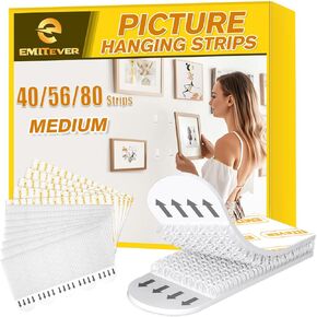 EMITEVER Picture Hanging Strips Heavy Duty, Damage Free Hanging Picture Hangers for Walls, Picture Hanging Kit, Hanging Hooks Without Nails, Medium Poster Wall Strips White 20-Pairs (40 Strips)