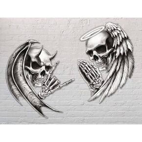 2 Pack Devil Death Skull Angel Life Skull Bumper Vinyl Sticker for Car, Truck, Motorcycle, Helmet| 4.5 Inch Each | AG-682