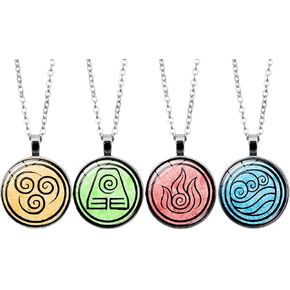 Avatar the Last Airbender Gifts - Complete Set of Four Elements Necklace Chains - Airbender Jewelry Avatar Merch