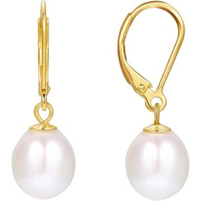 Pearl Drop Earrings 925 Sterling Silver 14K Gold Plated Leverback AAA+ Quality Freshwater Cultured Pearl Earrings for Women Girls Hypoallergenic Jewelry Gifts for Birthday Christmas