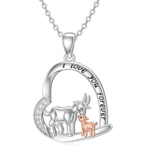 Goat Necklace Sterling Silver Mother Daughter Goat Pendant Jewelry Gifts for Women Mother Daughter Goat Lovers