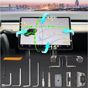 CUSP Screen Tilt Swivel Mount for Tesla Model 3 2017-2023 & Model Y 2020-2023 Four Direction Rotation Adjustment Center Console Screen Rotating Holder Aluminium Alloy Navigation Bracket
