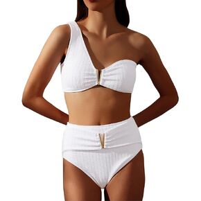Brujula Women's Ribbed Bikini Sets One Shoulder Top with High Waist Two Piece Bathing Suit
