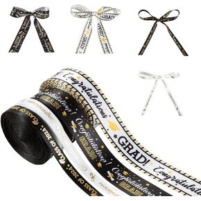 40 Yards Graduation Satin Ribbon Class of 2024 3/8 Inch 1 Inch Decorative Ribbon with Gold Glitter Letter for Gift Wrapping 2024 Graduation Party Decor, 4 Rolls