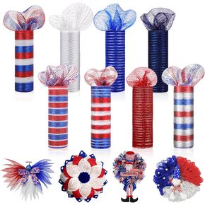 Newwiee 8 Rolls Christmas Mesh Ribbon for Wreaths 10 Inch x 30 Feet Each Roll Christmas Decor Mesh Christmas Poly Mesh Ribbon Metallic Foil Mesh Ribbon Christmas Decoration DIY Crafts Making Supplies