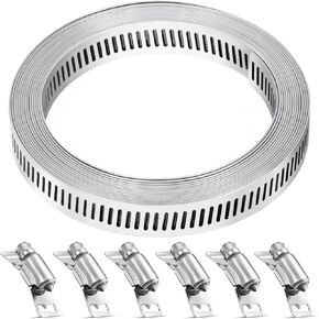 Hose Clamp, 8.5 Ft DIY Stainless Steel Hose Clamps Assortment Kit with 6 Fasteners, Adjustable Worm Gear Hose Clamps Large Band Clamp Duct Clamps for Ductwork Automotive, Mechanical, Dryer Vent