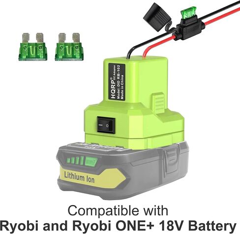 محول بطارية HQRP مع مصهر ومفتاح، محول عجلة الطاقة متوافق مع بطارية Ryobi ONE Plus 18 فولت، محول طاقة للركوب بنفسك على الشاحنة، ألعاب RC، الروبوتات وأضواء العمل in Kuwait