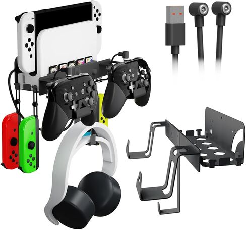 GA-M Wall Mount Compatible with Nintendo Switch and Switch OLED, Metal Wall Mount Stand with 5 Game Card Holders, Headphone Holder and 4 Joy Con Hanger. (Black) in Kuwait