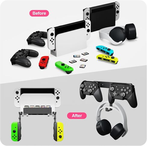 GA-M Wall Mount Compatible with Nintendo Switch and Switch OLED, Metal Wall Mount Stand with 5 Game Card Holders, Headphone Holder and 4 Joy Con Hanger. (Black) in Kuwait