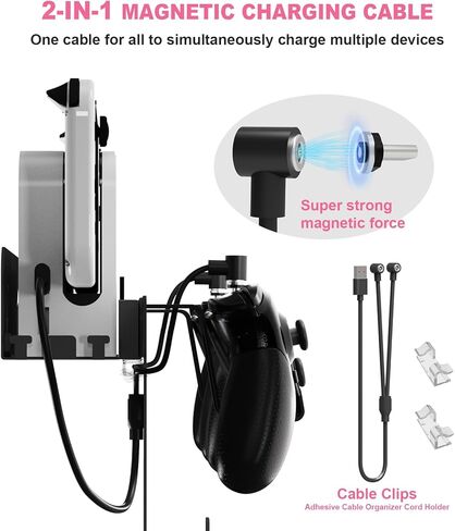 GA-M Wall Mount Compatible with Nintendo Switch and Switch OLED, Metal Wall Mount Stand with 5 Game Card Holders, Headphone Holder and 4 Joy Con Hanger. (Black) in Kuwait