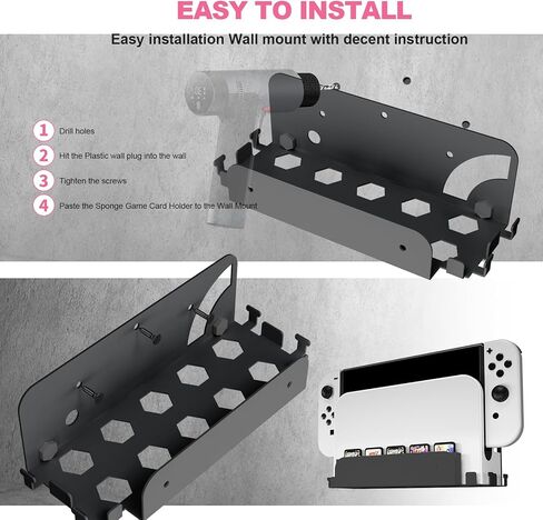 GA-M Wall Mount Compatible with Nintendo Switch and Switch OLED, Metal Wall Mount Stand with 5 Game Card Holders, Headphone Holder and 4 Joy Con Hanger. (Black) in Kuwait