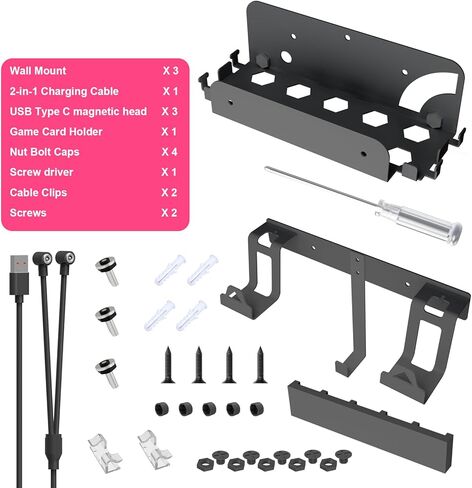 GA-M Wall Mount Compatible with Nintendo Switch and Switch OLED, Metal Wall Mount Stand with 5 Game Card Holders, Headphone Holder and 4 Joy Con Hanger. (Black) in Kuwait