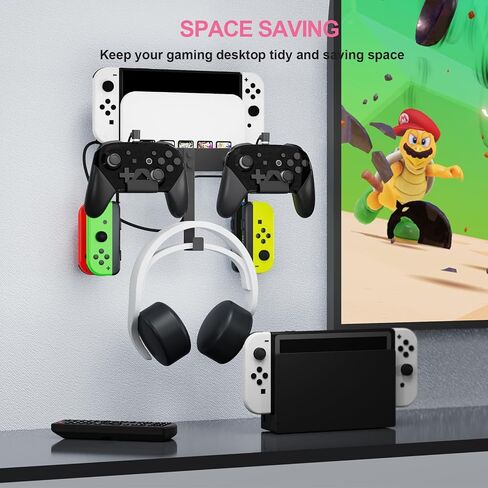 GA-M Wall Mount Compatible with Nintendo Switch and Switch OLED, Metal Wall Mount Stand with 5 Game Card Holders, Headphone Holder and 4 Joy Con Hanger. (Black) in Kuwait