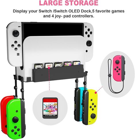 GA-M Wall Mount Compatible with Nintendo Switch and Switch OLED, Metal Wall Mount Stand with 5 Game Card Holders, Headphone Holder and 4 Joy Con Hanger. (Black) in Kuwait