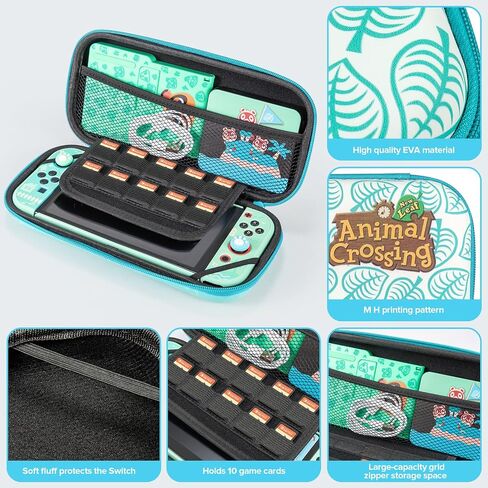 fnson Case for Switch with Animal Crossing, Switch Accessories Bundle Carry Case & Protective Case Cover, Screen Protector & Thumb Grip Green (SWITCH OLED) in Saudi Arabia