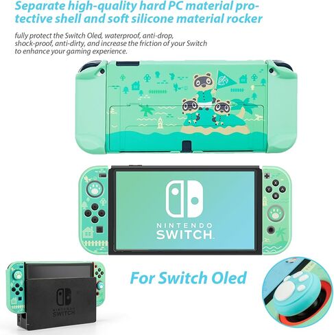 fnson Case for Switch with Animal Crossing, Switch Accessories Bundle Carry Case & Protective Case Cover, Screen Protector & Thumb Grip Green (SWITCH OLED) in Saudi Arabia