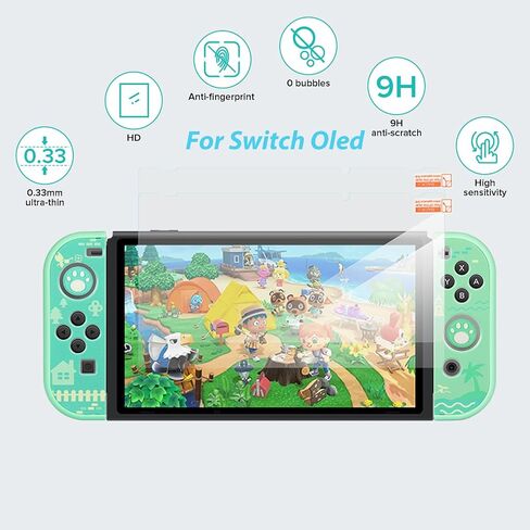 fnson Case for Switch with Animal Crossing, Switch Accessories Bundle Carry Case & Protective Case Cover, Screen Protector & Thumb Grip Green (SWITCH OLED) in Saudi Arabia