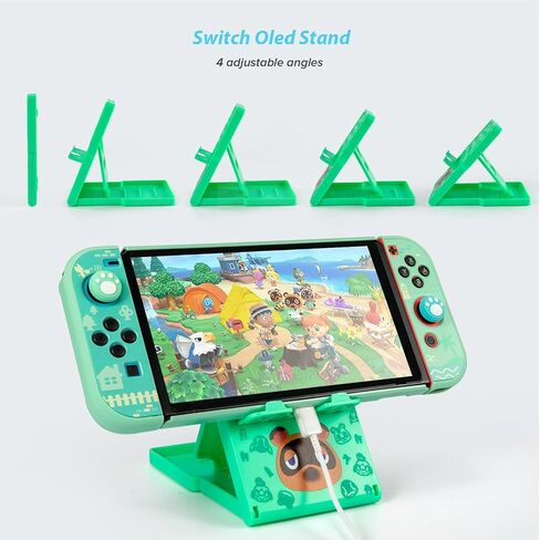 fnson Case for Switch with Animal Crossing, Switch Accessories Bundle Carry Case & Protective Case Cover, Screen Protector & Thumb Grip Green (SWITCH OLED) in Saudi Arabia