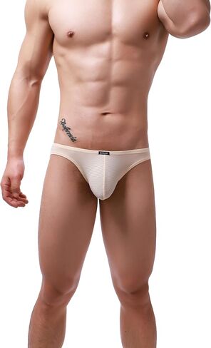 IKINGSKY Men's Stretch Big Pouch Briefs Sexy Low Rise Bikini Underwear Silky Striped Under Panties for Men in Saudi Arabia