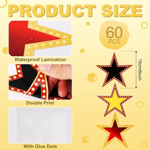 60 Pcs Movie Star Cutouts, 6 Inch Large Star Confetti Paper Cut Outs Glitter Star Cardboard Red Carpet Party Decorations Star Awards Night Supplies for Movie Party Bulletin Board Classroom in Saudi Arabia