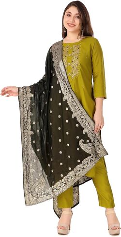 ladyline Formal Plain Silk Zardosi Handwork Salwar Kameez Banarasi Silk Dupatta Womens in Saudi Arabia