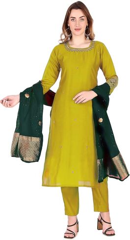 ladyline Formal Plain Silk Zardosi Handwork Salwar Kameez Banarasi Silk Dupatta Womens in Saudi Arabia