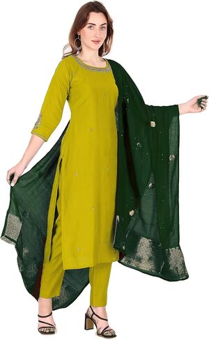 ladyline Formal Plain Silk Zardosi Handwork Salwar Kameez Banarasi Silk Dupatta Womens in Saudi Arabia