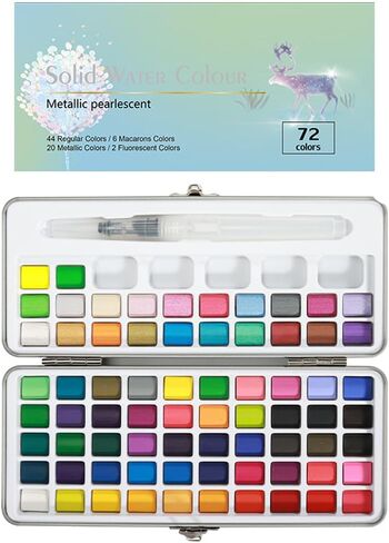 72-Color Watercolor Paint Set, Great for Painting, Portable Metallic Iron Box - Long-Lasting, Smooth Blending Art Pigments, Art Supplies, for Artists, Amateur Hobbyists and Painting Lovers in Kuwait
