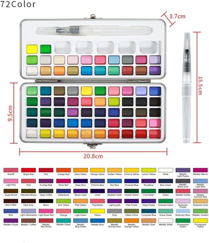 72-Color Watercolor Paint Set, Great for Painting, Portable Metallic Iron Box - Long-Lasting, Smooth Blending Art Pigments, Art Supplies, for Artists, Amateur Hobbyists and Painting Lovers in Kuwait