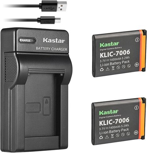 بطارية Kastar (X2) وشاحن USB رفيع لـ Kodak KLIC-7006 K7006 & EasyShare M22, M23, M200, M522, M530, M531, M532, M550, M552, M575, M577, M580, M583, M750, M873, M883, M5350 ، M5370، MD30، ميني in Saudi Arabia