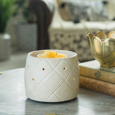 Candle Warmers Etc. Illuminaire Live, Laugh, Love Fan Fragrance Warmer- Whisper Quiet Fan Circulates Scent From Scented Candle Wax Melts And Tarts For Full Room Freshener, White with Brown in Saudi Arabia