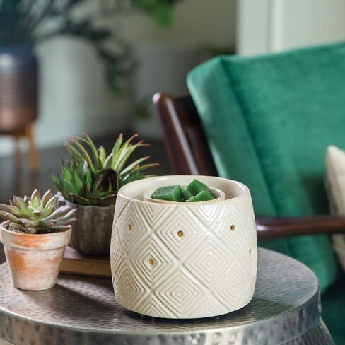 Candle Warmers Etc. Illuminaire Live, Laugh, Love Fan Fragrance Warmer- Whisper Quiet Fan Circulates Scent From Scented Candle Wax Melts And Tarts For Full Room Freshener, White with Brown in Saudi Arabia
