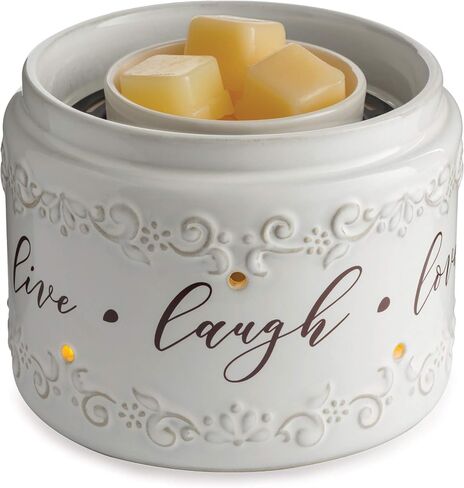 Candle Warmers Etc. Illuminaire Live, Laugh, Love Fan Fragrance Warmer- Whisper Quiet Fan Circulates Scent From Scented Candle Wax Melts And Tarts For Full Room Freshener, White with Brown in Saudi Arabia